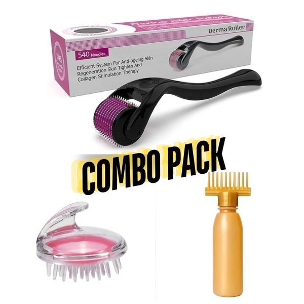 Derma Roller + Hair Oil Applicator Bottle + Hair Scalp Massager